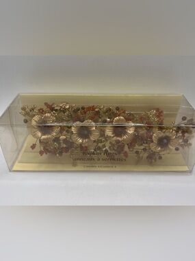 Pier 1 Imports Napkin Rings Gold Metal Floral Red Beads